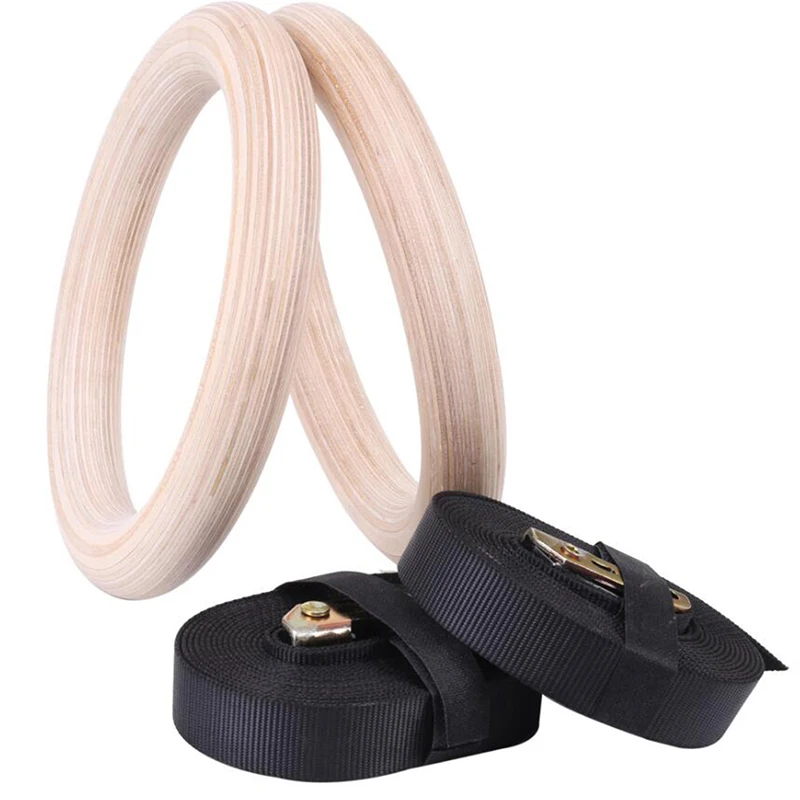 

1 Pair Birch Wood Gymnastic Rings Pull Up GYM Ring For Home Fitness Strength Training Adjustable Straps For 4 Style Optional