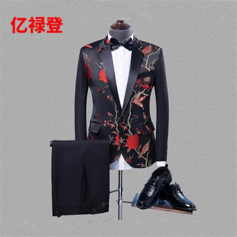 2021 new printed blazers men's suits embroidery clothing black fashion emcee host chorus vestido de noiva chaquetas de traje