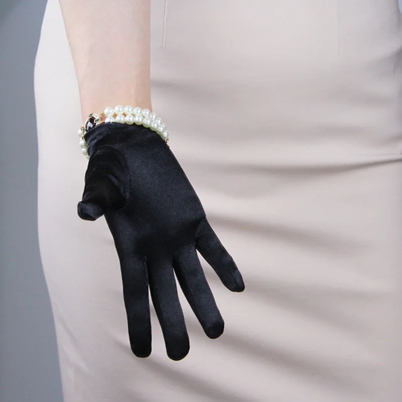 

Korean Female Thin Full Finger Elastic Satin Wedding Dress Gloves Summer Short Cycling Anti-UV Driving Sunscreen Mitten L78