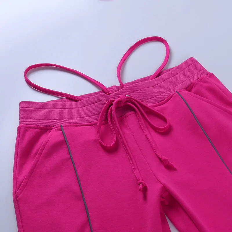 

Paris Girl Fashion Reflective Stripped Drawstring Patchwork Loose Long Pants Autumn Winter Women Streetwear Club Trousers