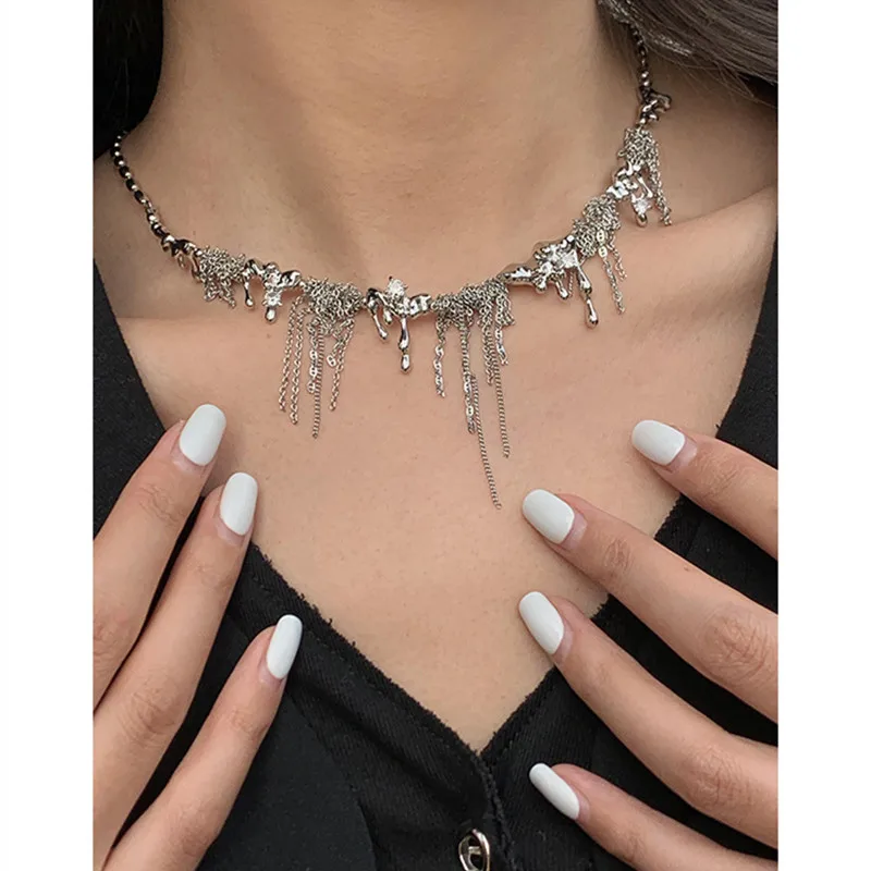 

Технология нишевого дизайна, металлическая Лавовая водопад, индивидуальное циркониевое новое ожерелье, модные трендовые ювелирные издели...