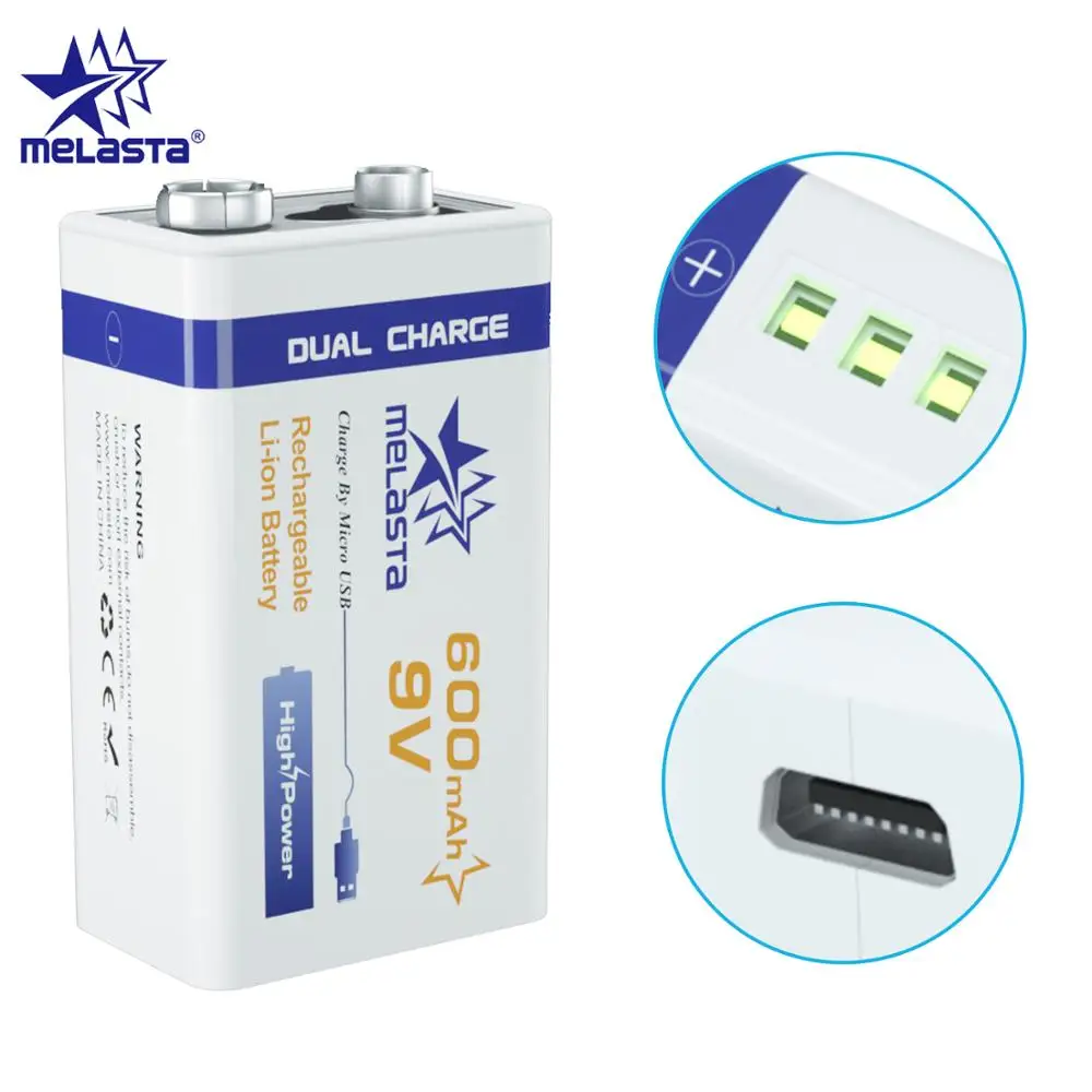 9 в PPP3 6F22 Micro USB 600 мАч перезаряжаемая литий ионная батарея для дымовой