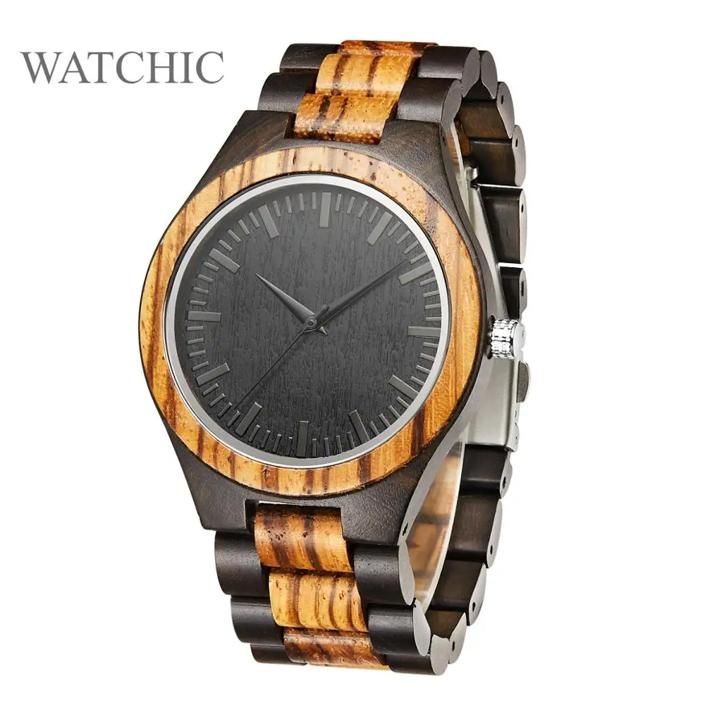 Минимальный стиль черные сандалии дерево для мужчин wo Зебра часы деревянные hombre