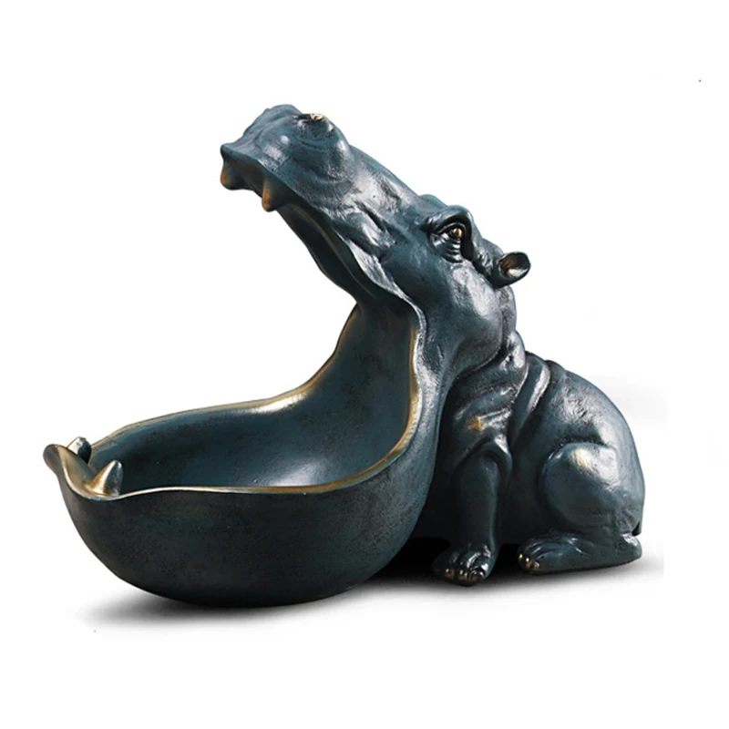 

Resin Hippo Figurine Home Desktop Table Decoration Sundries Container Key Keychain Storage Ornament Gift