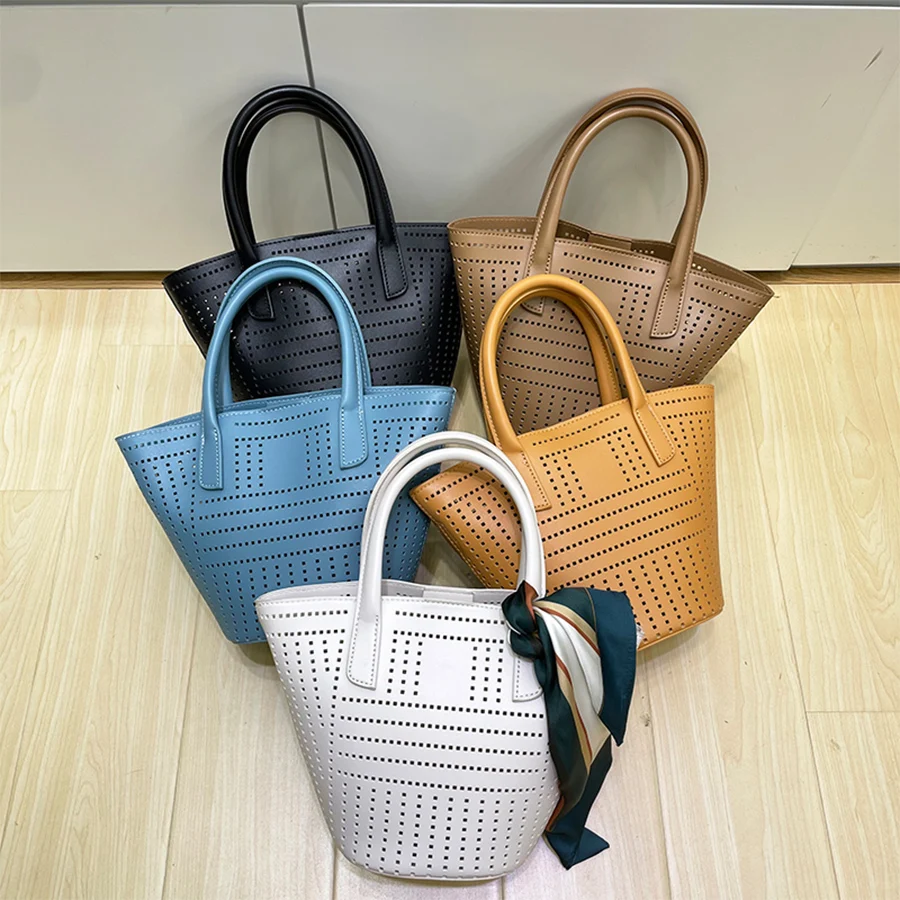 

Fashion Hollow out Designer Women Bucket Shoulder Bag Ladies Casual Hand Bags Large Capacity PU Leather purse Handbags Clutch