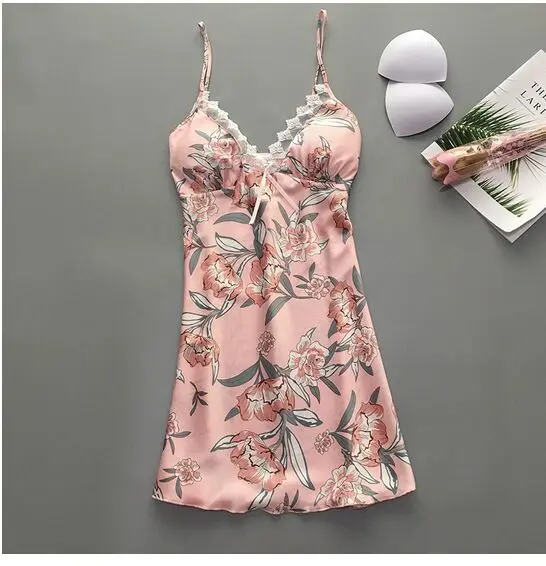 Ночная рубашка на бретельках пижамный комплект Женская атласная шелковая