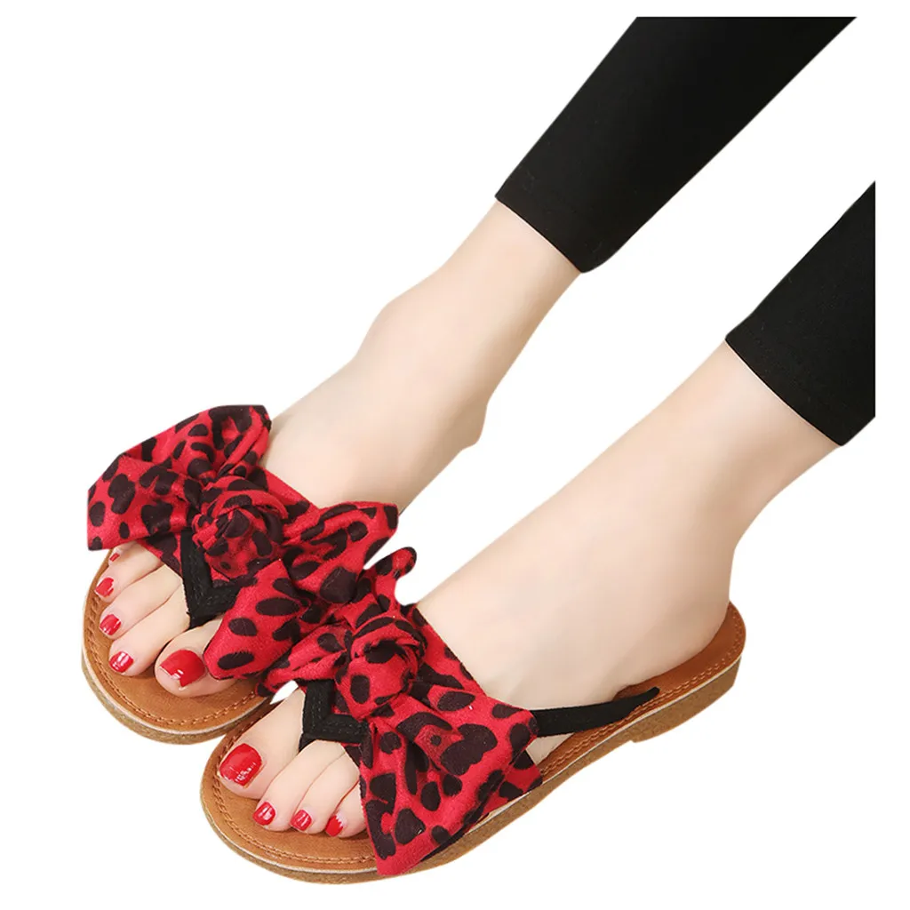 SAGACE 2020 Leopard Print Slippers Women Summer Beach Casual Shoes Retro Ladies Slipper Sexy Bowknot Design Flat Sandals | Спорт и