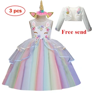 Новинка, платье с цветочным принтом для девочек на свадьбу, коктейльную вечеринку, платье с принтом единорога, официальное платье для вечеринки в честь Дня рождения для девочек, платье с единорогом