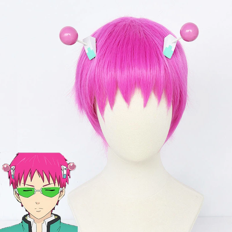 

DIANQI Anime Saiki Kusuo no sai-nan Cosplay Wigs Short Pink Synthetic Natural Men Hair with Hair Accessories