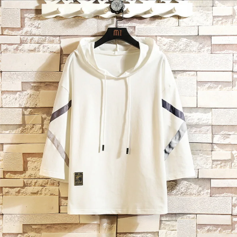 

2021 Summer Black White Hip Hop Loose Skateboard Casual Short Sleeves Hoodies Men's Streetwear PUNK Tops Oversized Sweatshirt