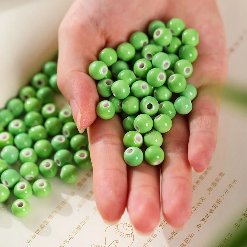 

1 упаковка, 6-8-10-12 мм, круглые зеленые керамические круглые фарфоровые бусины для изготовления ювелирных изделий