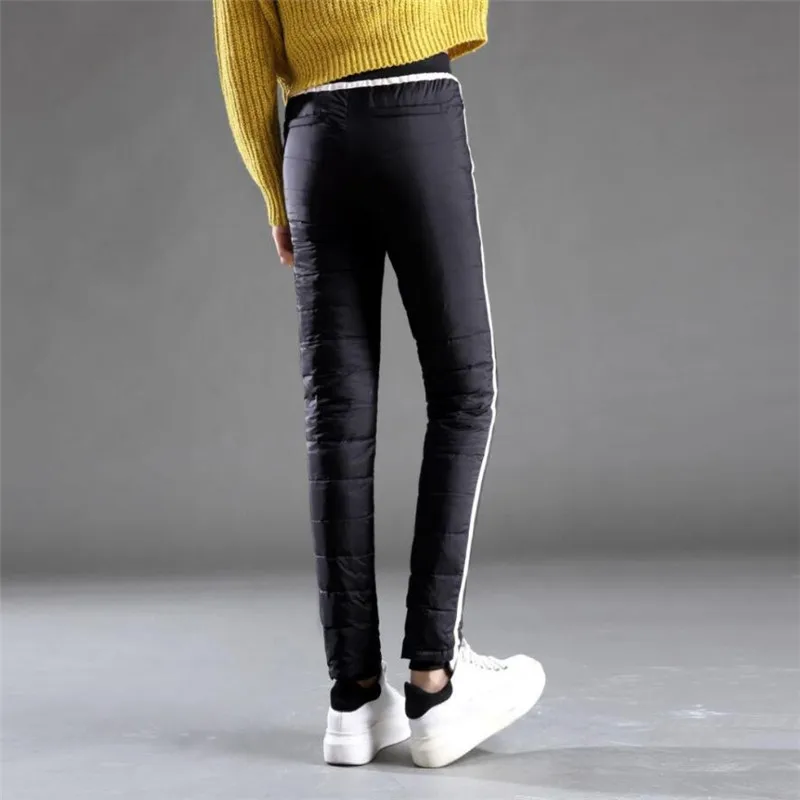 

New Fashion Winter Sports Down Pants Women Thickened Warm Slim Skinny Pencil Pants Waterproof Trousers Women Boot Cut