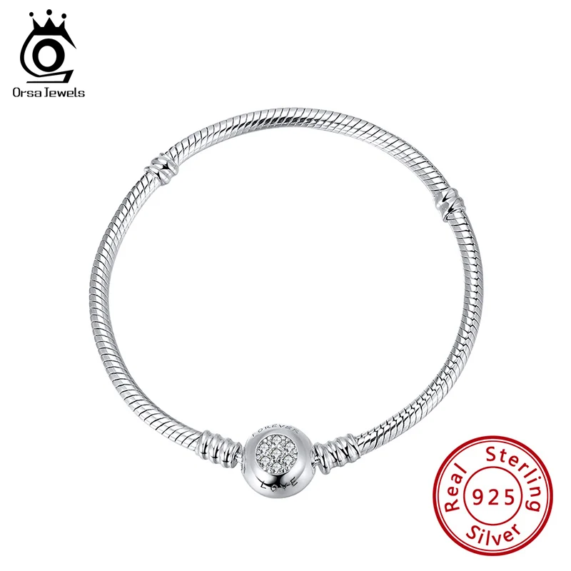 

ORSA JEWELS Настоящее стерлингового серебра 925 змея цепи основные браслет и 17 см 19 см 21 см, для женщин, сделай сам, ювелирное изделие аксессуары CBB01