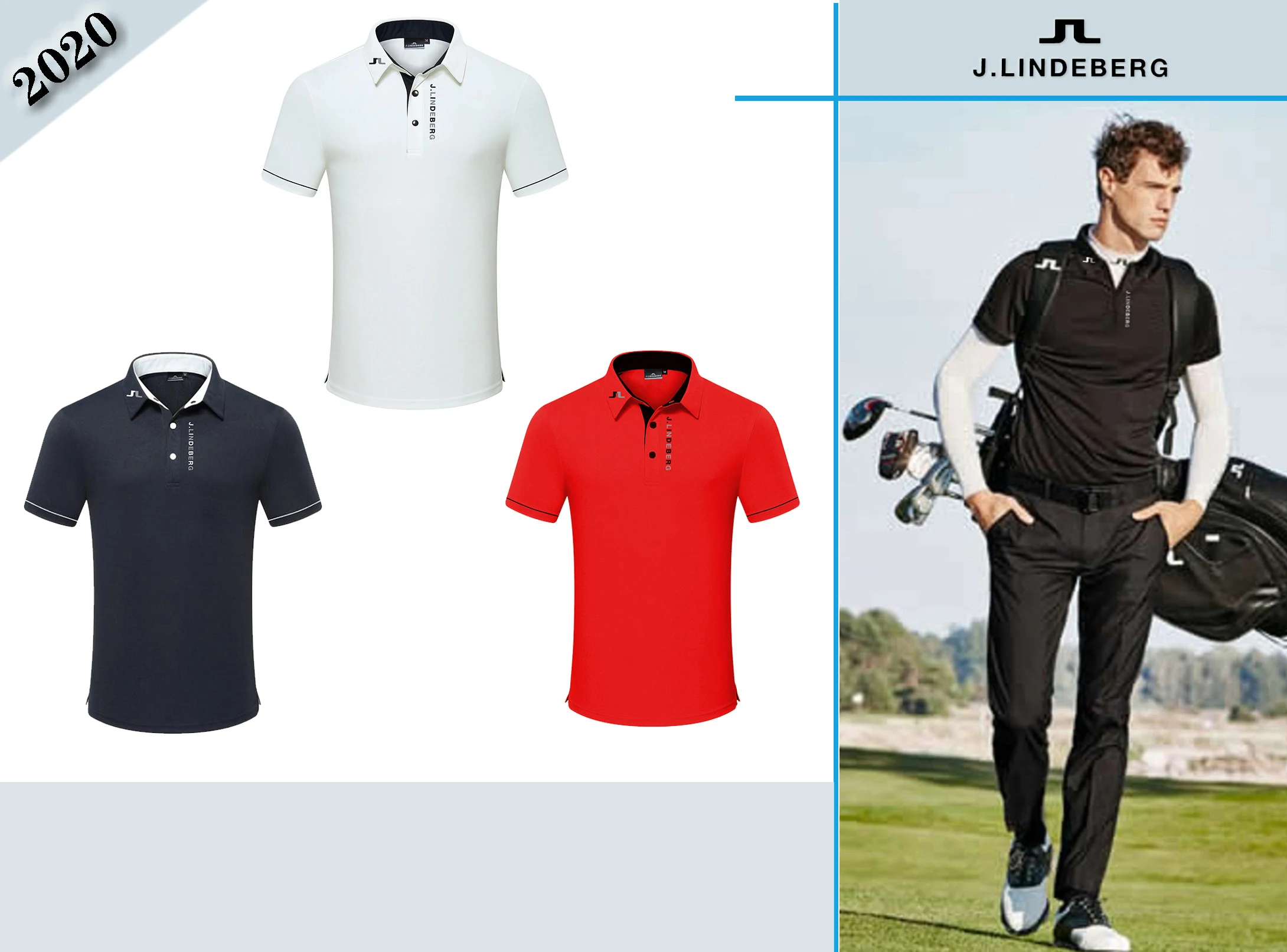Мужская спортивная одежда с коротким рукавом J. Lindeберга дышащая рубашка поло для