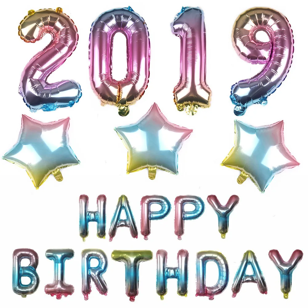 Радужный цвет номер фольги Воздушные шары День рождения украшения Дети орбы