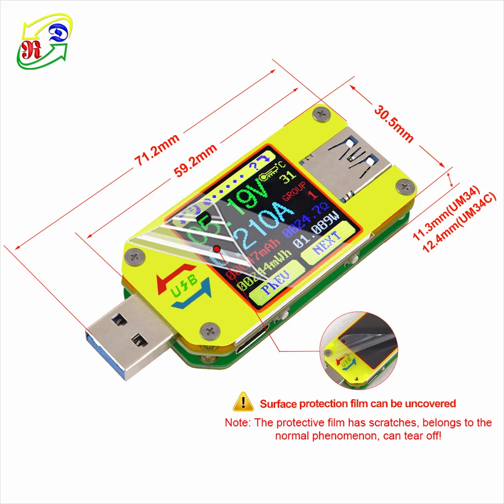 RD UM34 UM34C для приложения USB 3 0 Type-C DC Вольтметр Амперметр измеритель тока напряжения