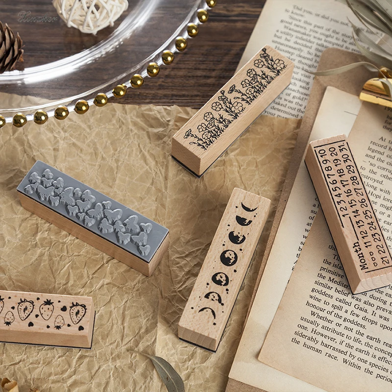 Винтажный месяц план недели планеты Марка с бабочкой DIY Деревянные и резиновые