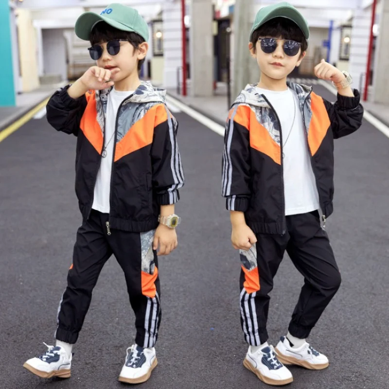 

Мода 2021, весна-осень, костюмы для мальчиков, свитшоты + брюки, 2 шт./компл., детская куртка, Подростковый спортивный костюм для отдыха, высокая ...