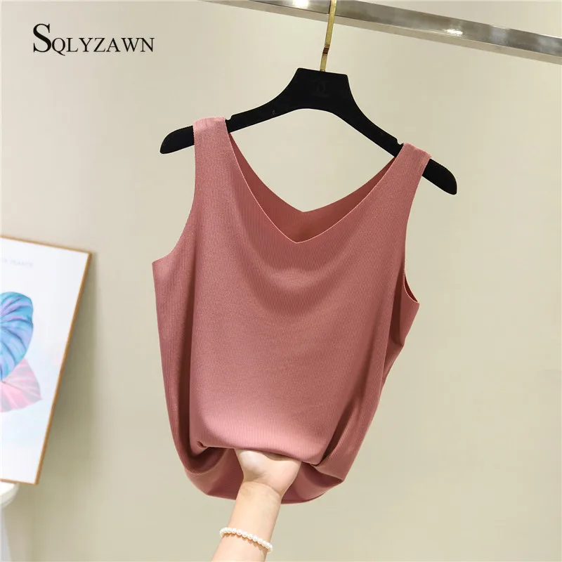 Женский трикотажный жилет с v-образным вырезом однотонная хлопковая майка