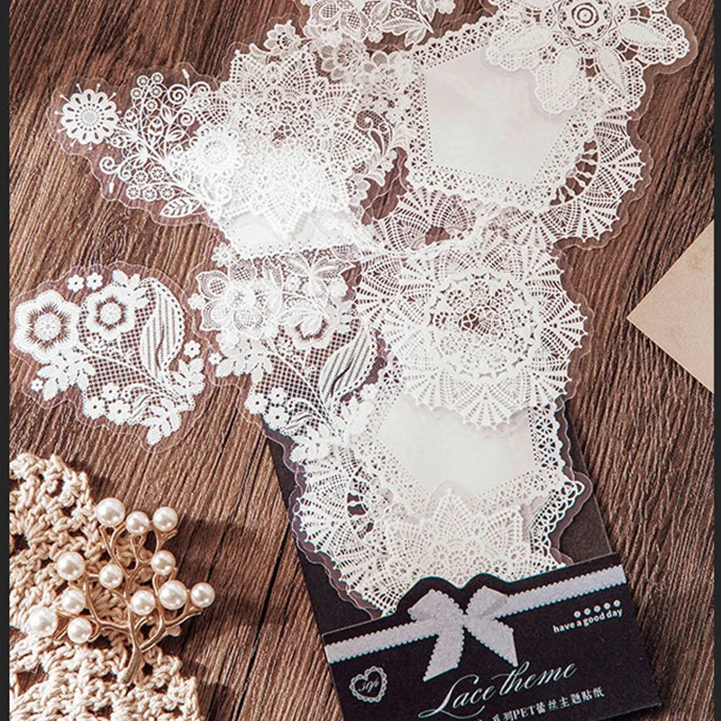 

30pcs Lace Transparent Frame Stickers Special Collage Card DIY Junk Journal Diary Planner Scrapbooking Album Decoration Handmade