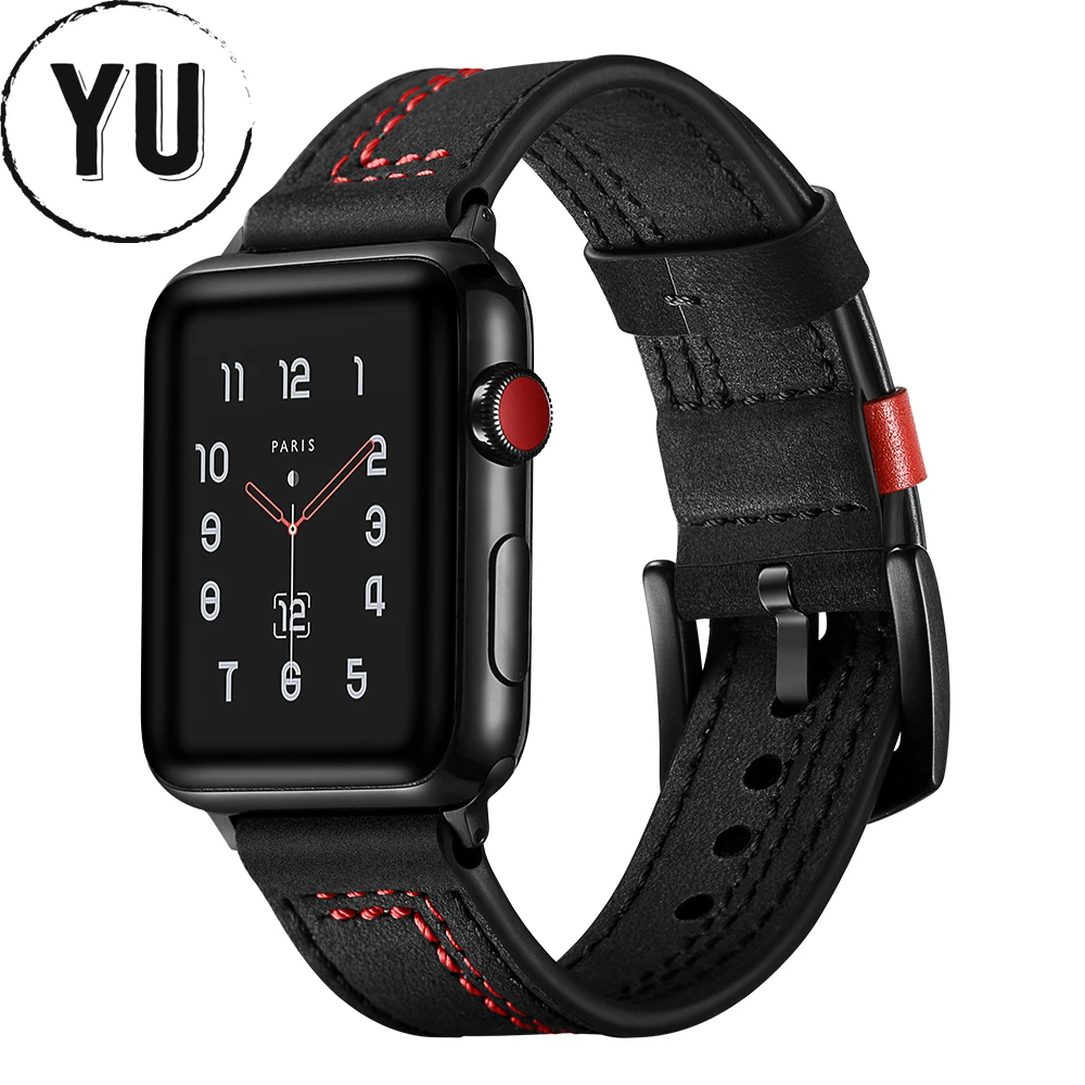 

Ремешок кожаный для Apple Watch band 40 44 мм, сменный браслет на запястье, 7 нитей, 38 42 мм для iwatch 5 4 3 2 1, аксессуары