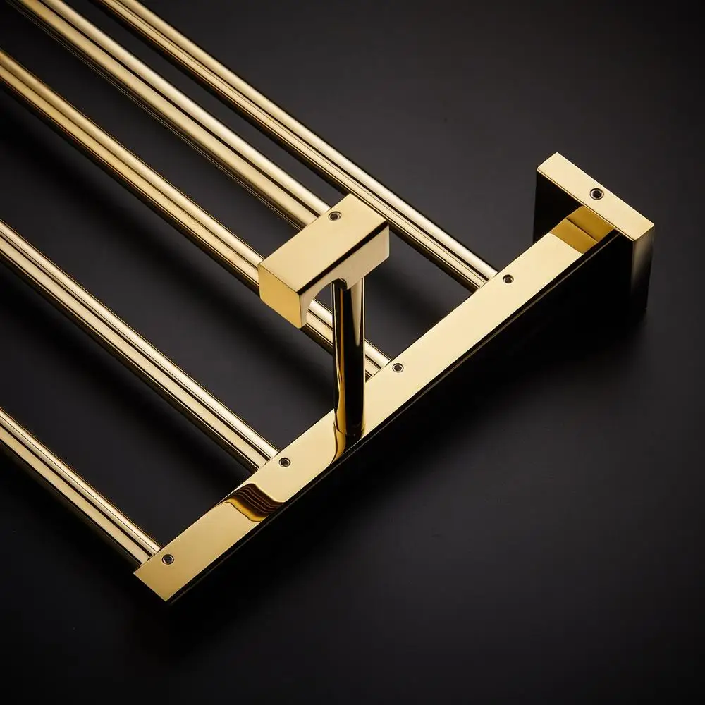 Золотая полка для банных полотенец настенный держатель двойной | Обустройство