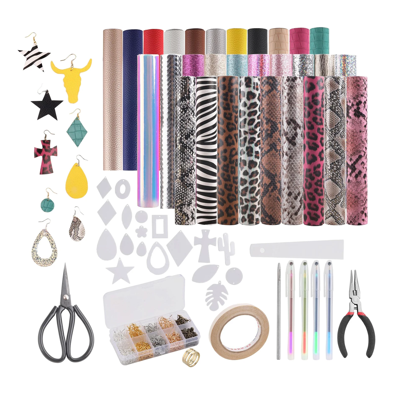 

30x 6.3"x8.3" Leather Earring Making Kits Leather Sheets Earring Cut Molds Earring Hooks Stickers Tools