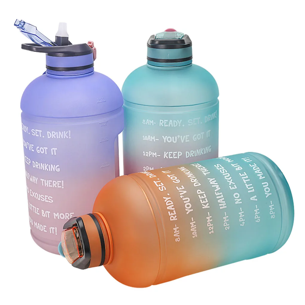 

3.78L Wide-mouth Sport Bottle Creative Gradient Colors 1Gallon with Time Marker Eco-friendly PETG Outdoor Sports Water Kettle