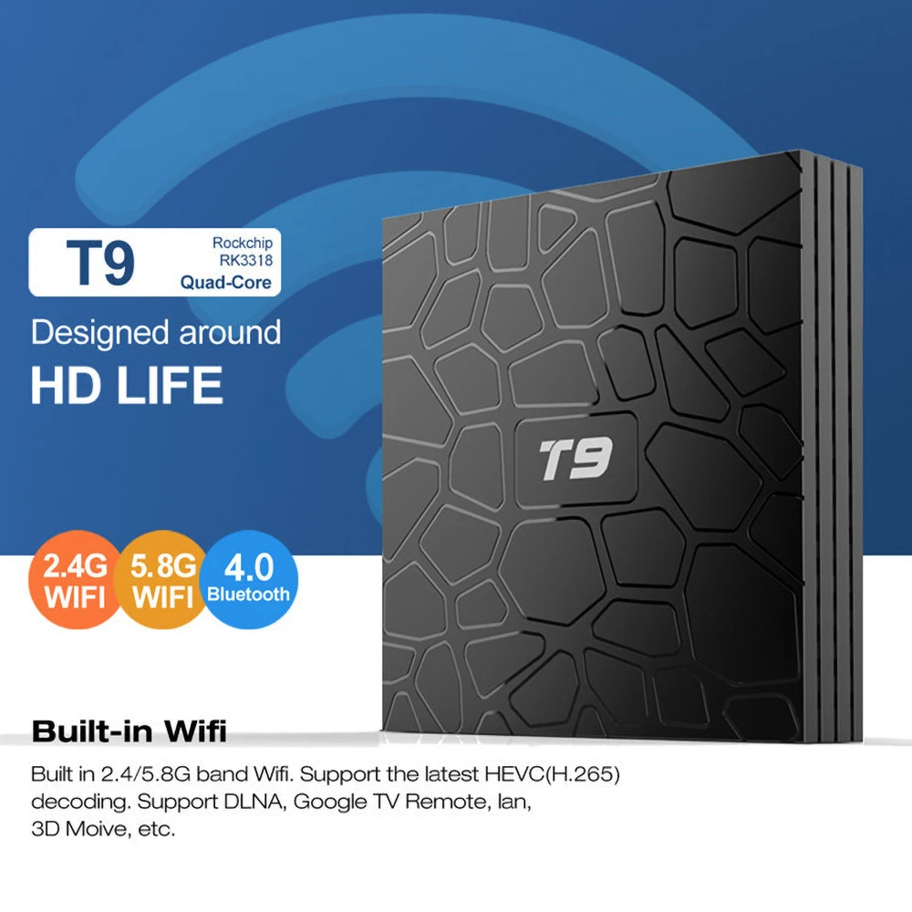 

Smart T9 Android 9.0 TV BOX RK3318 Quad Core 4GB RAM 64GB ROM 2.4G/5G Dual WIFI USB 3.0 4K 2GB 16GB Set Top Box 4G 32G TVBOX