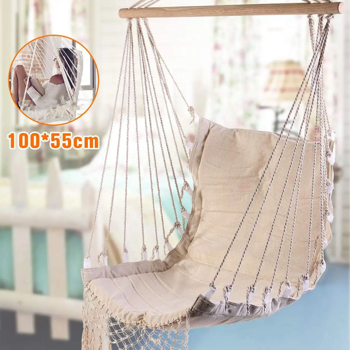 

150KG Deluxe Hammock Chair Patio Swings Garden Outdoor Yard Canvas Hanging Chair For Child Adult Safety Camping Swing Chair