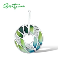 santuzza silver pendant for women genuine 925 sterling silver green bamboo leaves luminous cz trendy jewelry handmade enamel