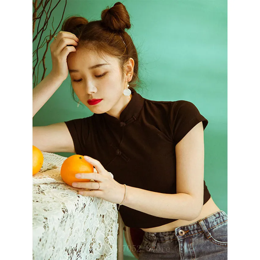 Китайский топ женские тонкие рубашки с коротким рукавом летние Hanfu сексуальная девушка Qipao традиционный Топ