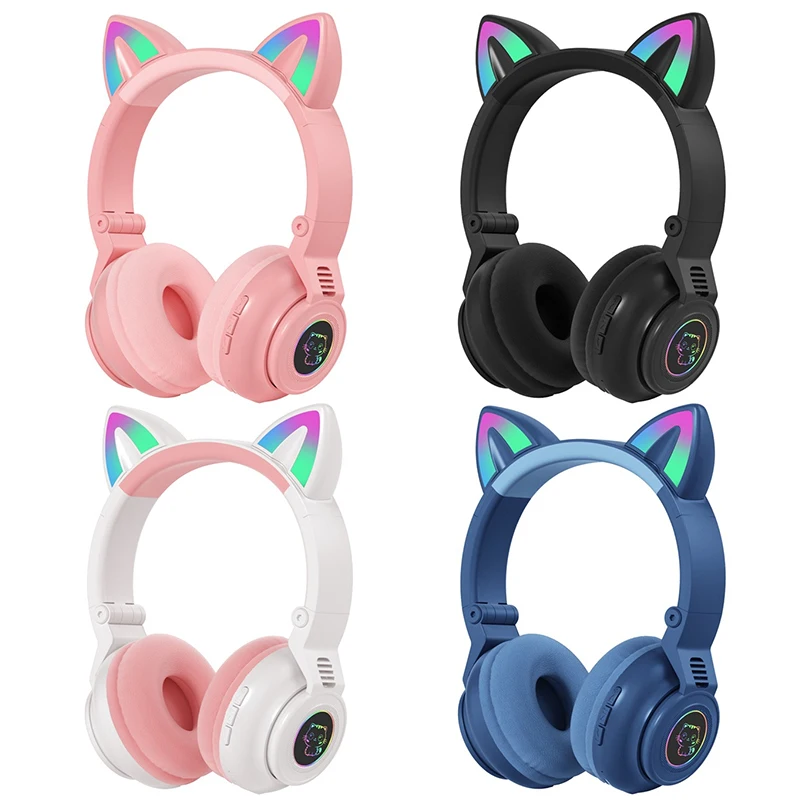 

New Arrival LED Cat Ear Noise Cancelling Headphones Bluetooth 5.0 Young People Kids Headset Support TF Card 3.5mm Plug With Mic