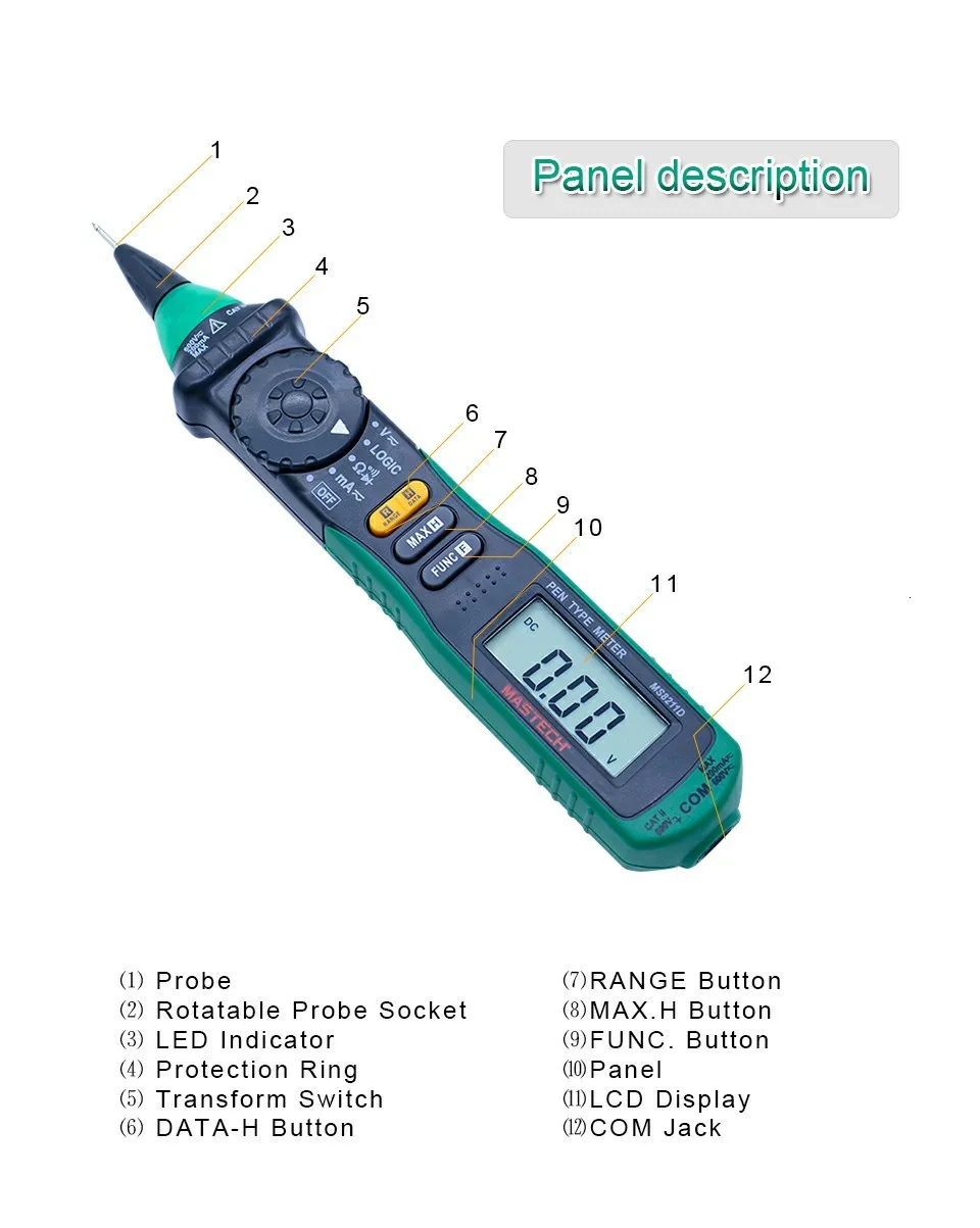 MASTECH MS8211DS Цифровой мультиметр ручка-тип метр Автоматический диапазон DMM мультитестер напряжения тока тестер логического уровня