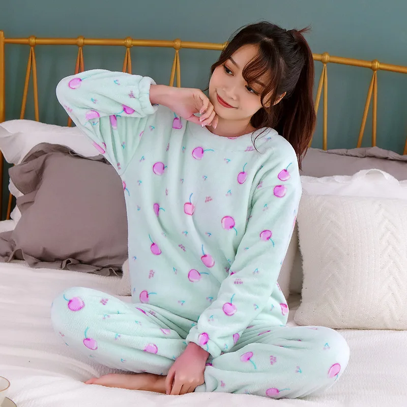 Фланелевый пижамный комплект для женщин на осень и зиму домашняя одежда Толстая