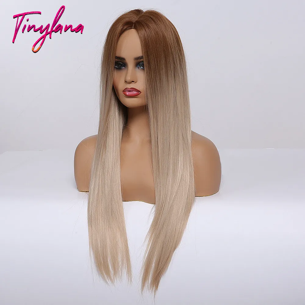 Крошечная Лана Омбре черные коричневые золотые синтетические парики с челкой