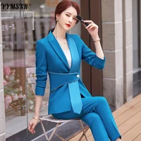 autumn and winter high end womens professional wear temperament long sleeved suit stylish slim high waist trousers 2 piece