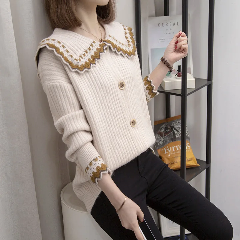 

New women's pullover sweater female loose lazy wind women's high collar sweater one