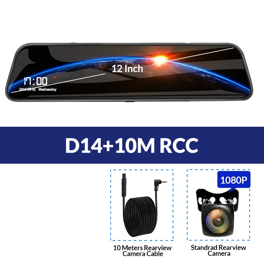 E-ACE 12 дюймов Android 4G DVR Автомобильная камера Android gps навигация автомобильный видеорегистратор с Bluetooth WiFi ADAS Автомобильный регистратор - Название цвета: D14 - 10M RCC