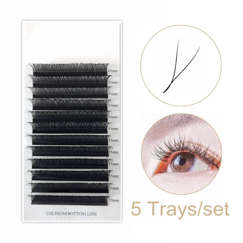 

YY Shape Eyelashes Extension 5 Trays Double Tips Natural 0.07mm C/D 3D Volume Individual Eyelash Extensions Custom Private Logo