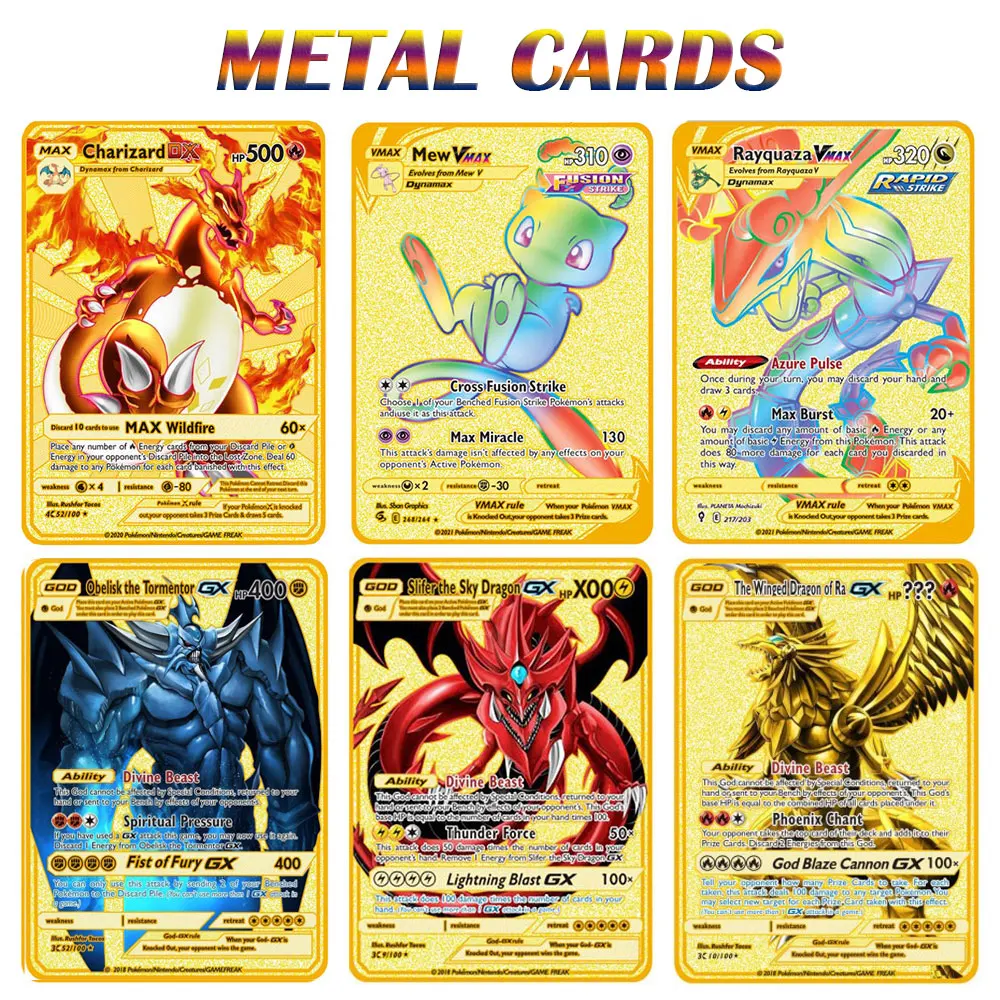

Новое поступление 2022, карты Pokemon, металлическая карта, желтое золото, коллекция карт Vmax, подарок, детские игровые карты