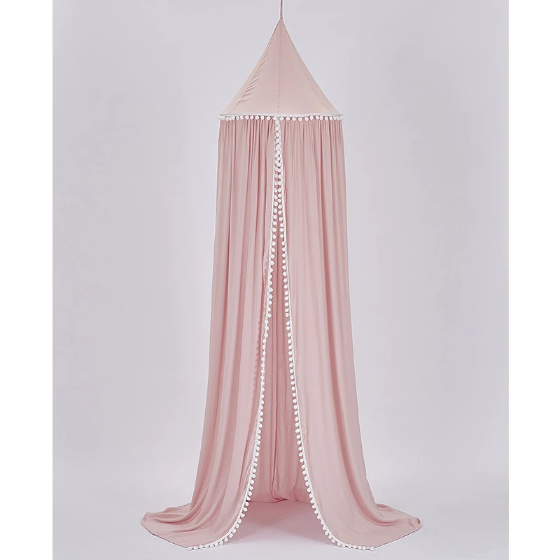 Pink Canopy Детская комната Декор для детской комнаты хлопковый навес с белыми помпонами комаров для маленьких мальчиков и девочек детская комната для девочек навес декор для детской комнаты - Цвет: Pink Canopy