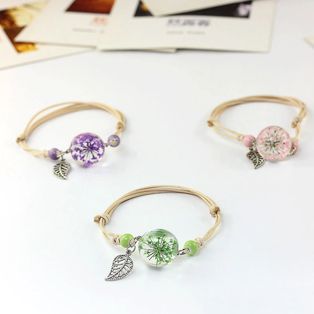 

Simple Plant Dried Flower Specimen Glass Ball Dried Gypsophila Bracelet Adjustable Simple Dried Flower Bracelet Charm Bracelet