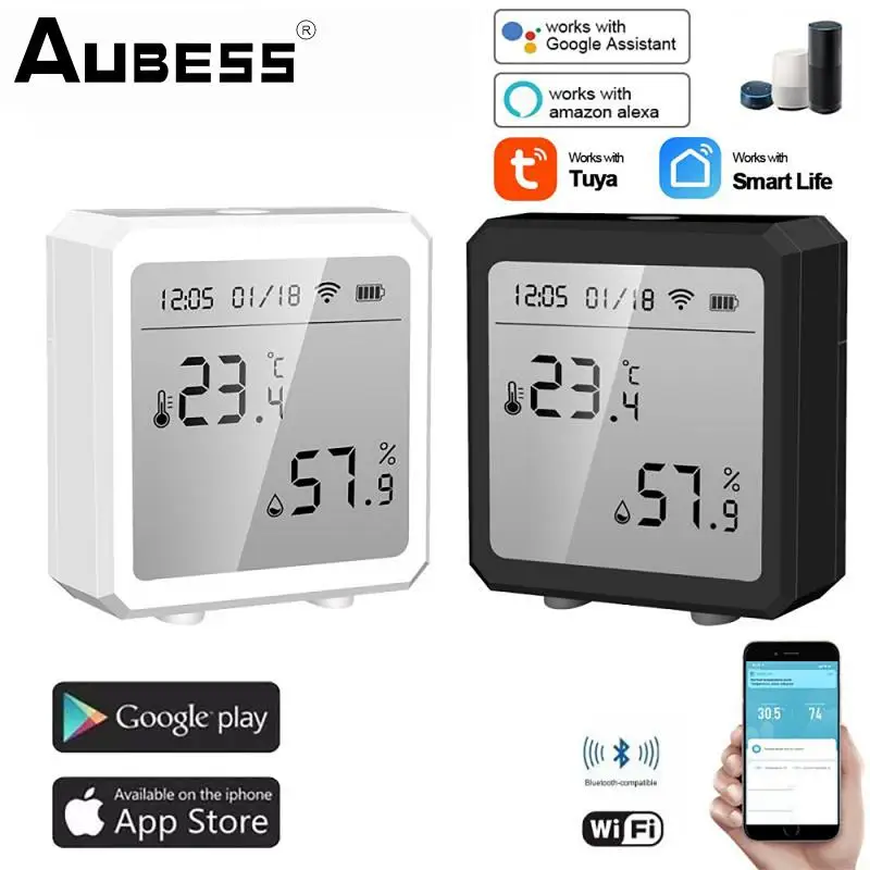 

Aubess Tuya Smart WIFI Temperature&Humidity Sensor Indoor Hygrometer Thermometer With LCD Display Support Alexa Google Assistant