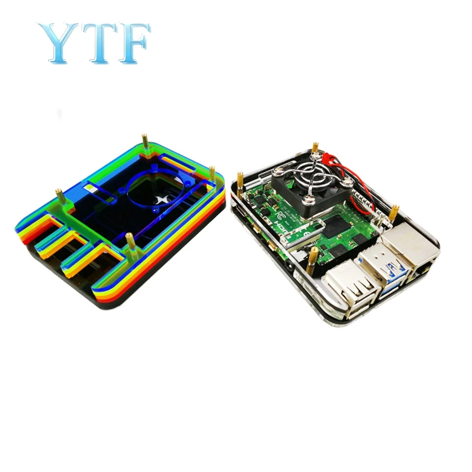 Корпус для Raspberry Pi 4B черный/радужный с вентилятором|Аксессуары демонстрационных