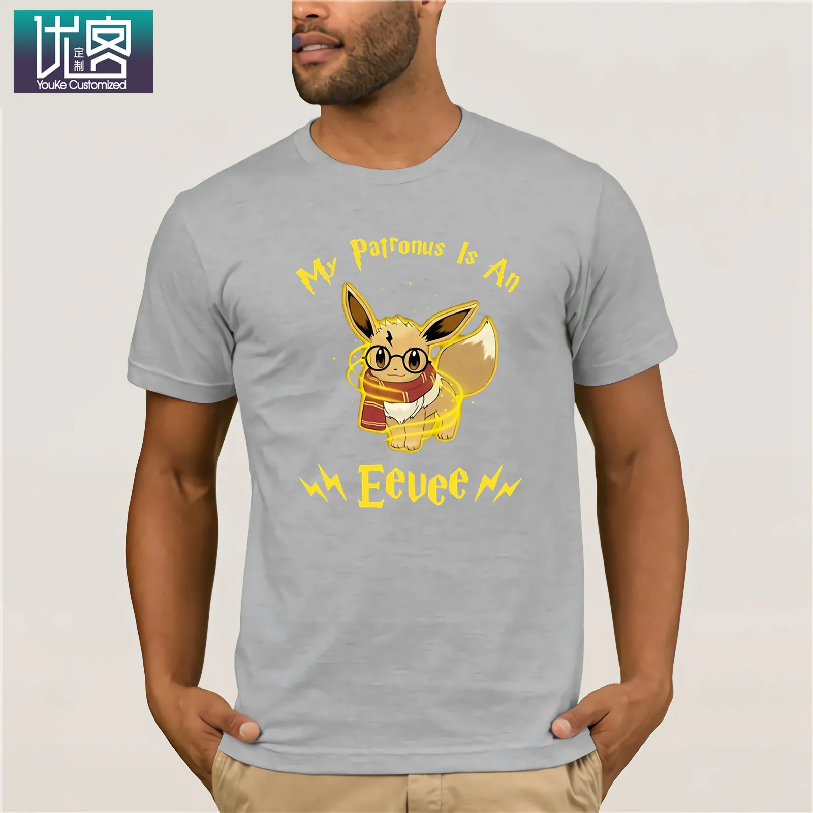 My Patronus Is An Eevee футболка Летняя мужская футболка с коротким рукавом винтажные повседневные футболки с вырезом лодочкой одежда из хлопка футболка - Цвет: light grey
