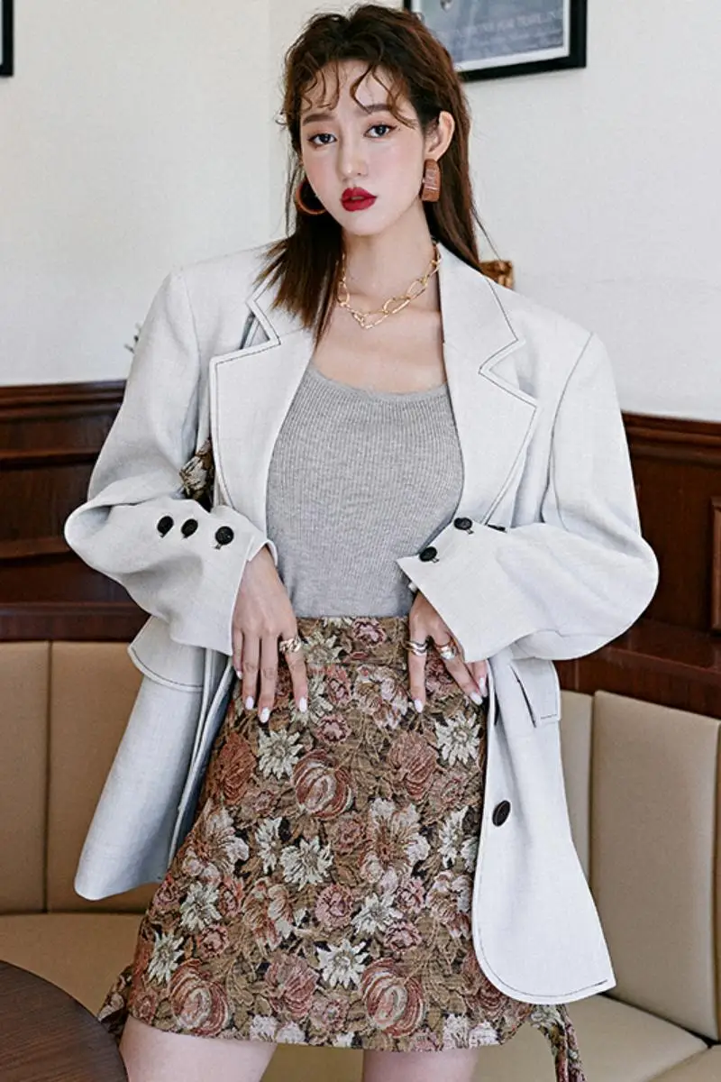 

Retro Jacquard Autumn and Winter Thickened High Waist Short Print Loose All Match A-line Skirts