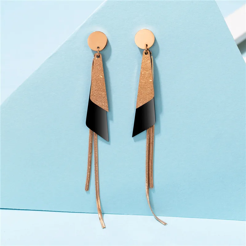 

2021 Trend Female Fashion Korean Style Titanium Steel Long Earrings For Women Rose Gold Jewelry E136