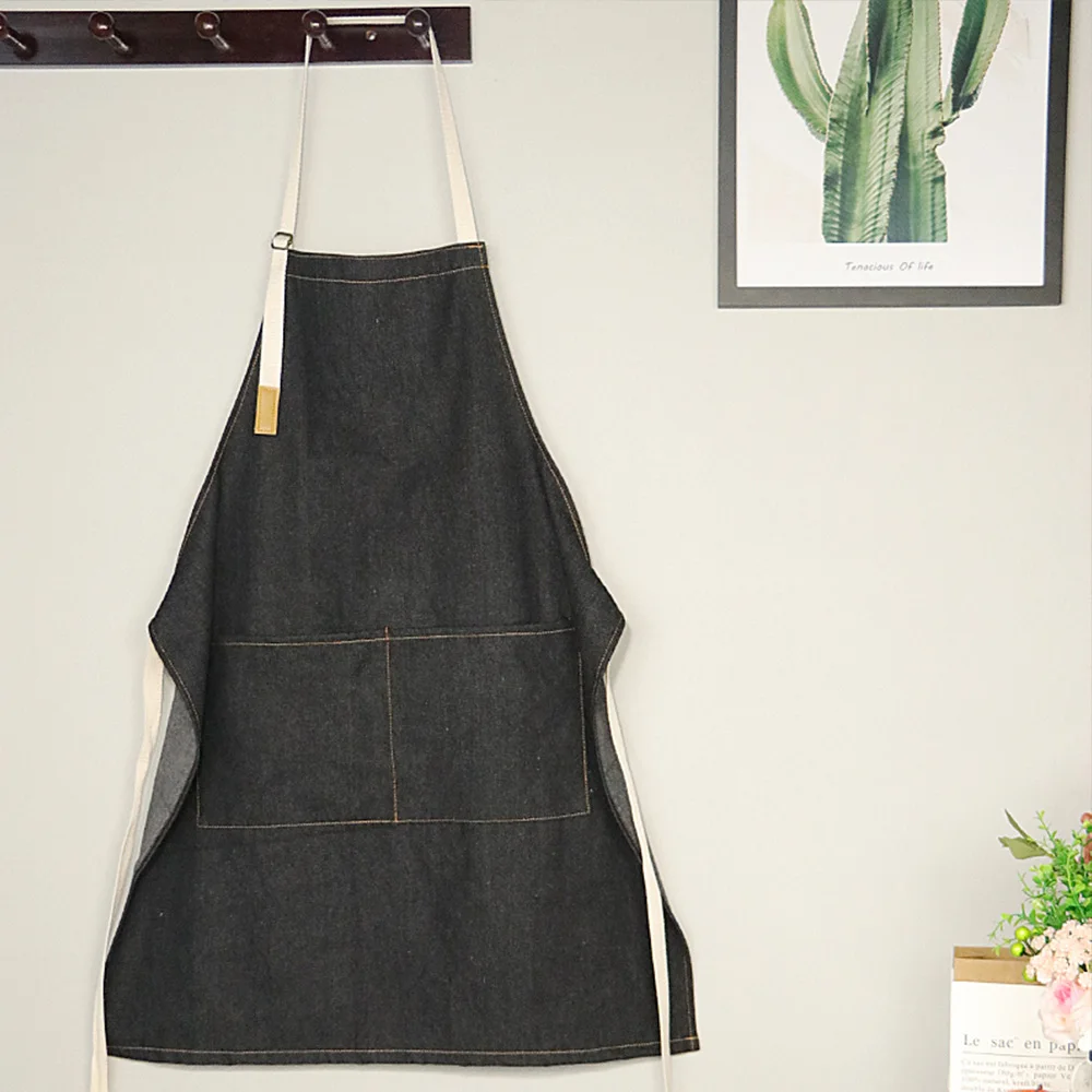 

Fashionable Brief Black Long Denim Apron Suitable For All Seasons Soft & Comfortable Fabric Unisex Flower Shop Cafe Restaurant