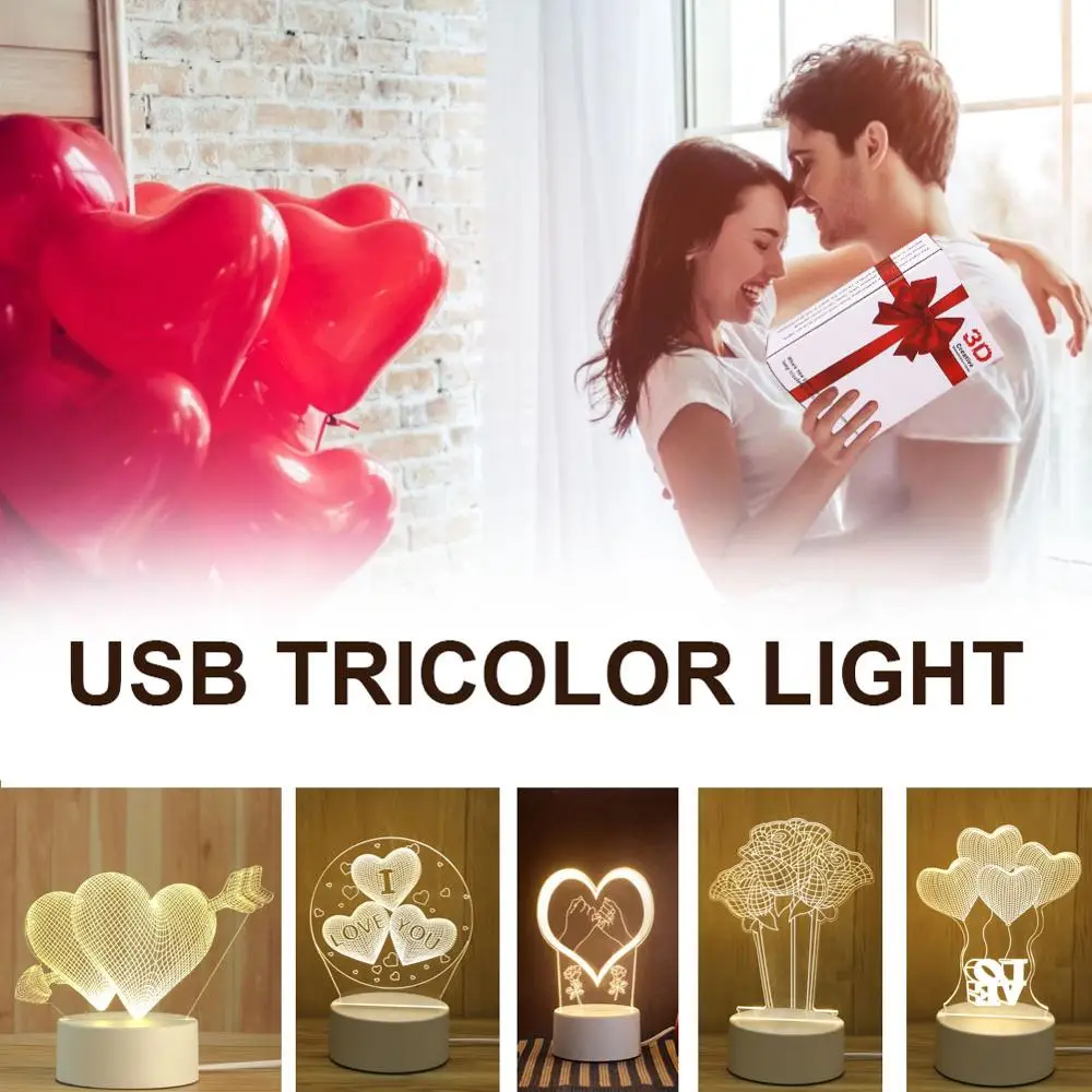 

Romantic Love 3D Lamp Heart-shaped Balloon Acrylic LED Night Light Decorative Table Lamp Valentine's Day Sweetheart Wife's Gift